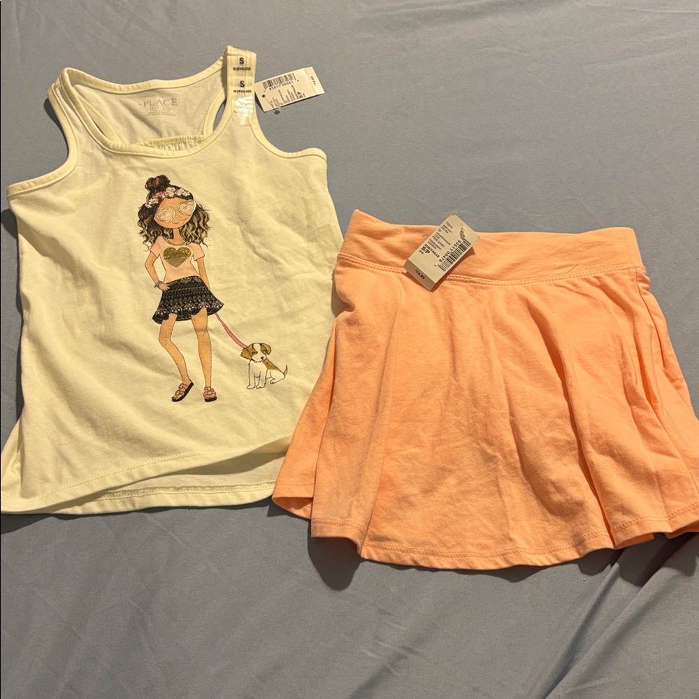 NWT Children’s Place Cream Tank Top & Pink skirt with built in shorts